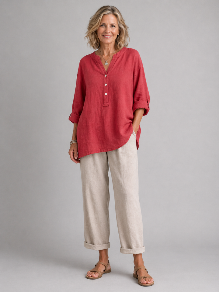 Desirae™ | Minimalist Button Detail Relaxed Blouse