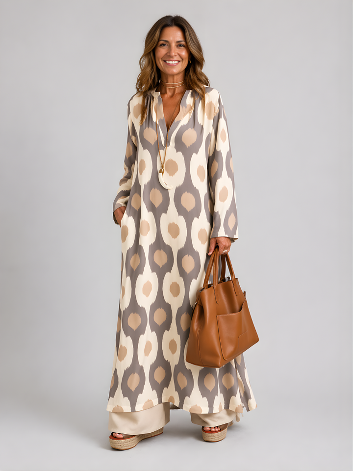 Mosaic Rhythm V-Neck Maxi