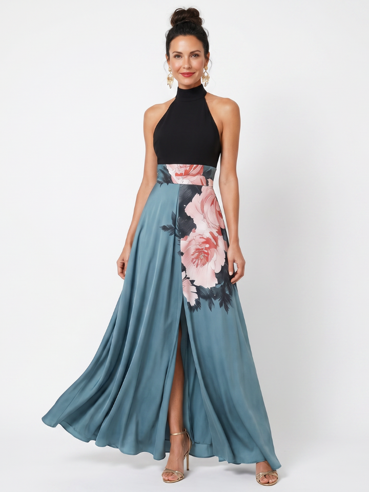 Valorie™ | Elegant Halter Floral Maxi Dress
