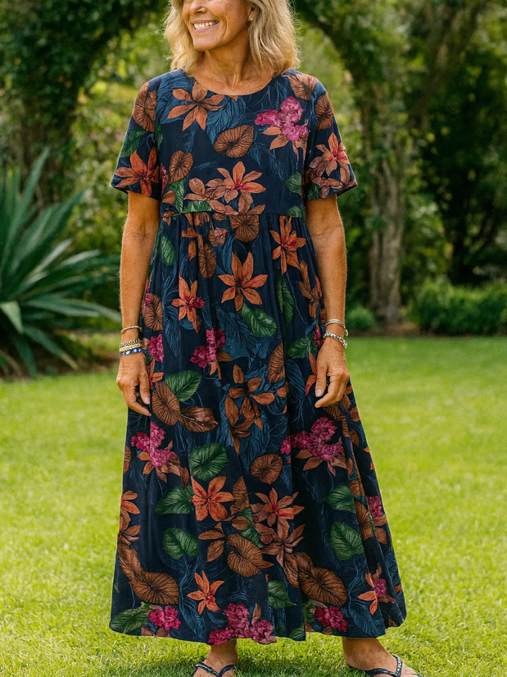 Brittny™ | Casual Short Sleeve Floral Maxi Dress