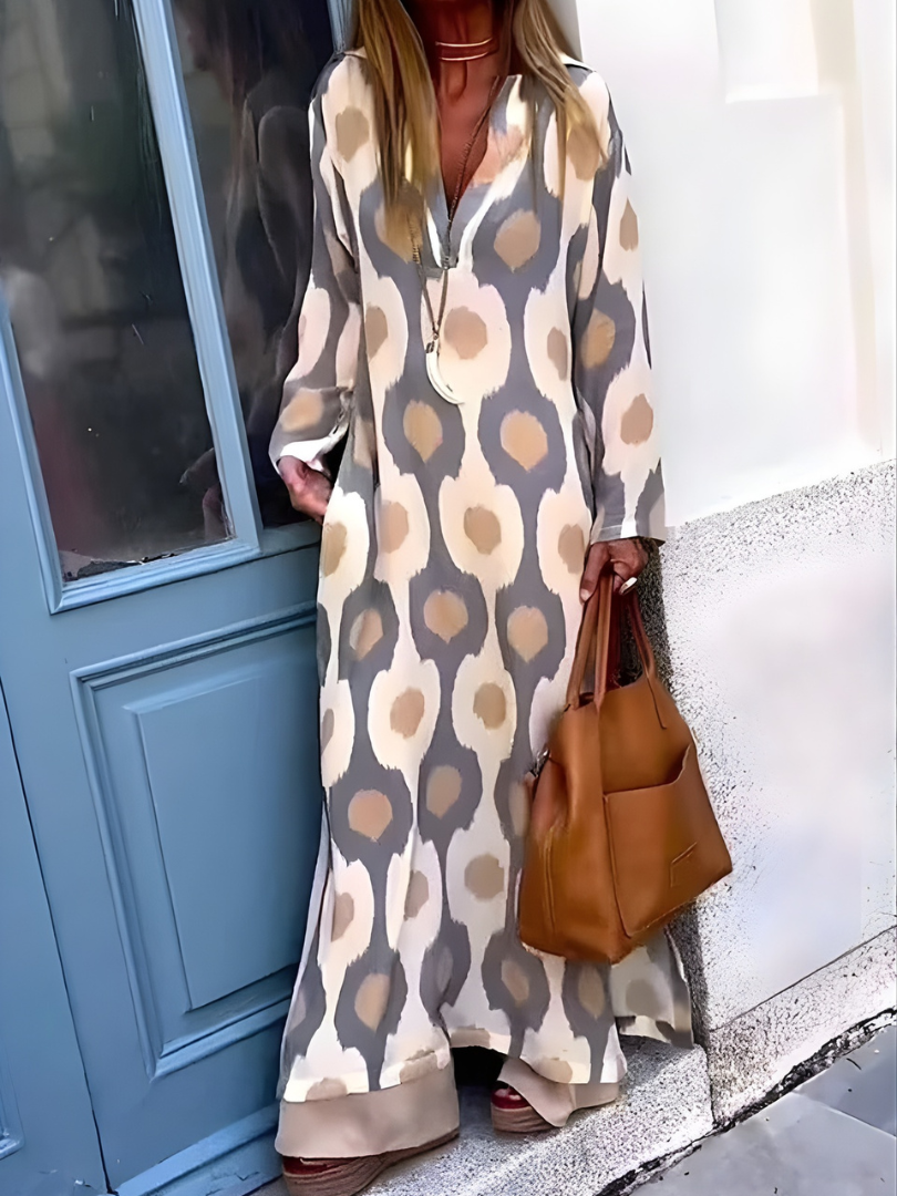 Mosaic Rhythm V-Neck Maxi