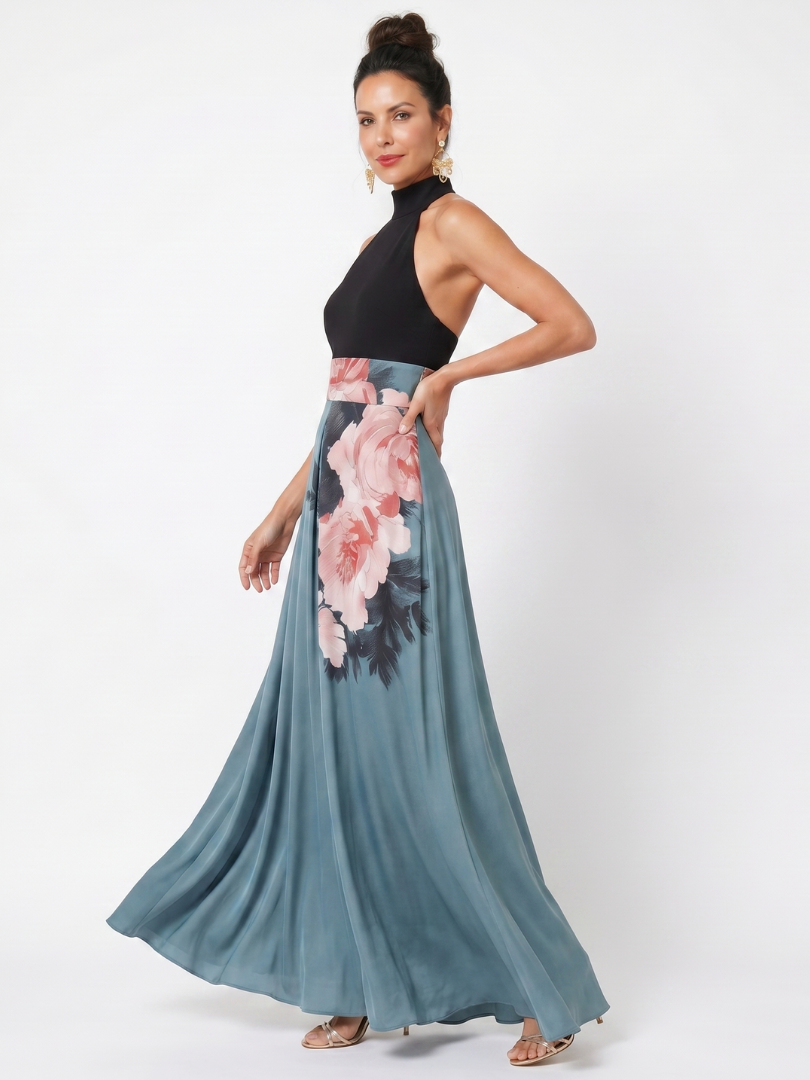 Valorie™ | Elegant Halter Floral Maxi Dress
