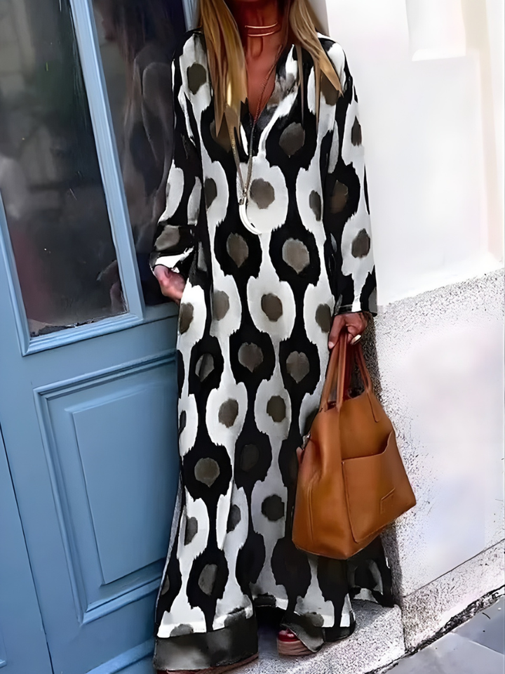 Mosaic Rhythm V-Neck Maxi