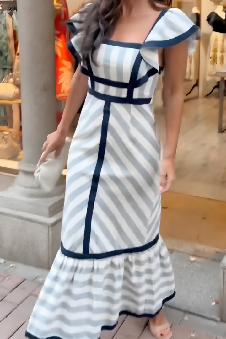 Gussie™ | Elegant Striped Ruffle Maxi Dress