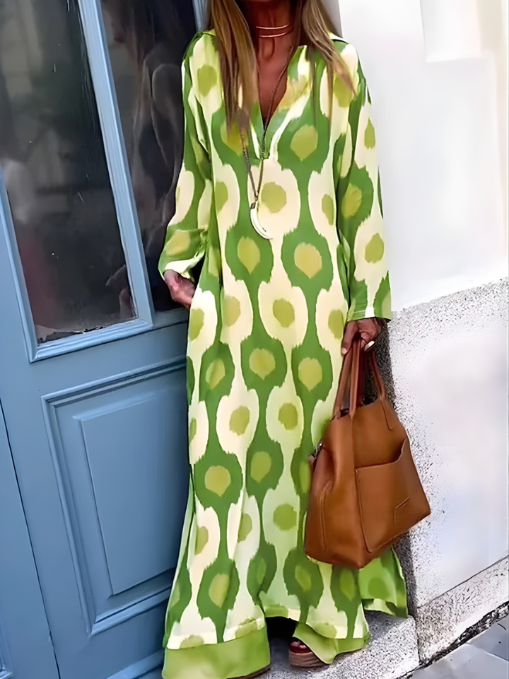 Mosaic Rhythm V-Neck Maxi