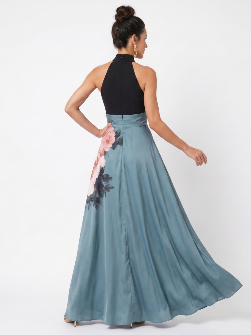 Valorie™ | Elegant Halter Floral Maxi Dress