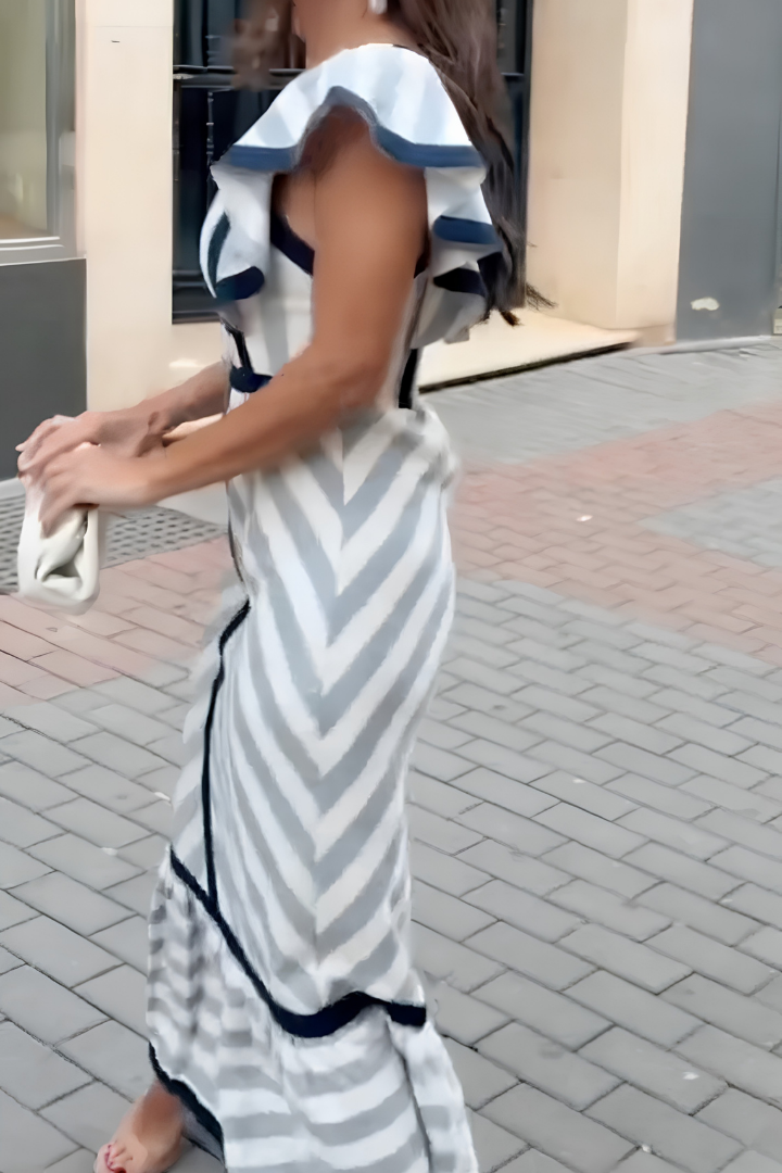 Gussie™ | Elegant Striped Ruffle Maxi Dress