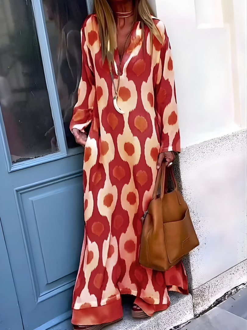 Mosaic Rhythm V-Neck Maxi