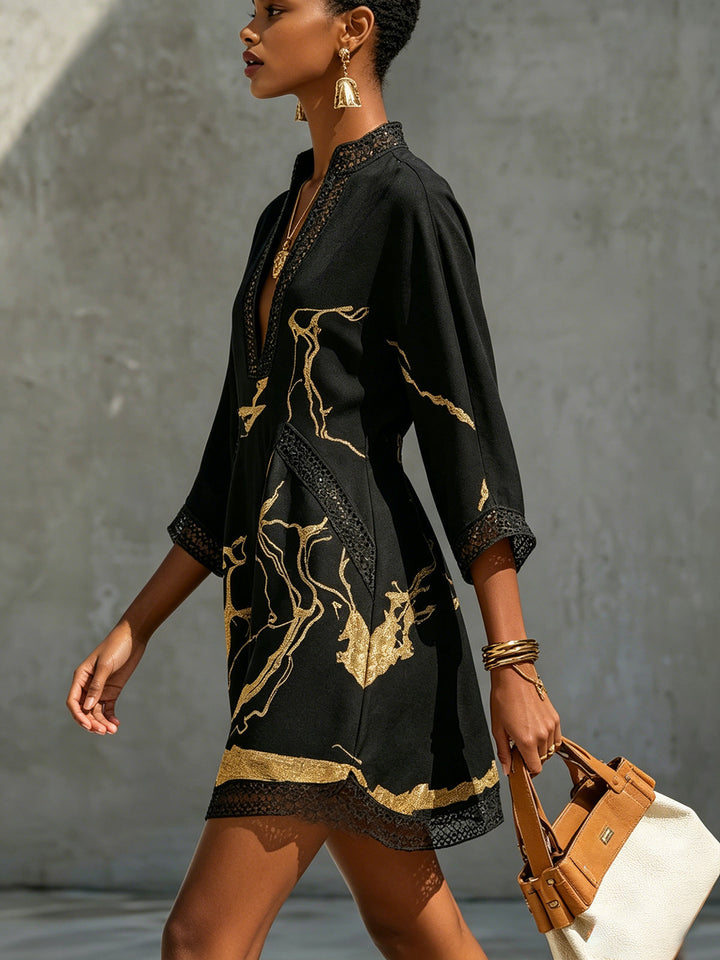 Sloane | Gold Marble Print Mini Dress