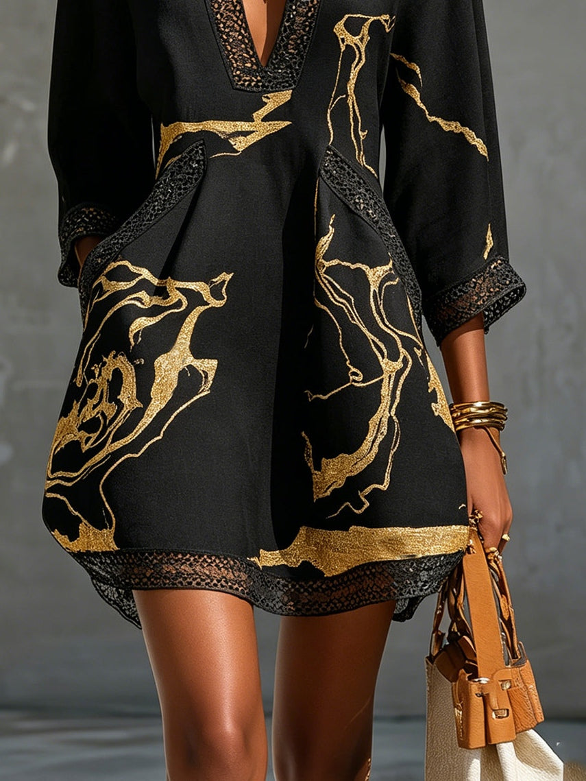 Sloane | Gold Marble Print Mini Dress