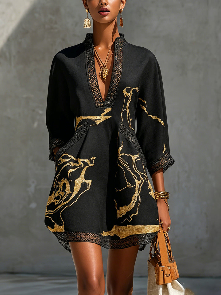 Sloane | Gold Marble Print Mini Dress