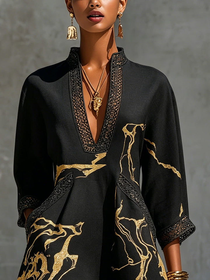 Sloane | Gold Marble Print Mini Dress