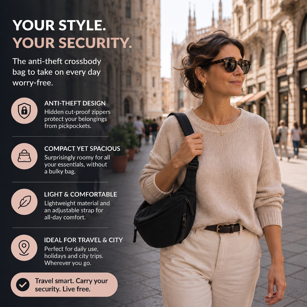 Luna anti-theft crossbody bag features