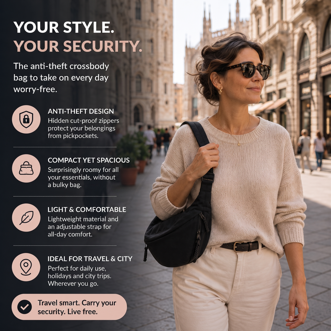 Luna anti-theft crossbody bag features