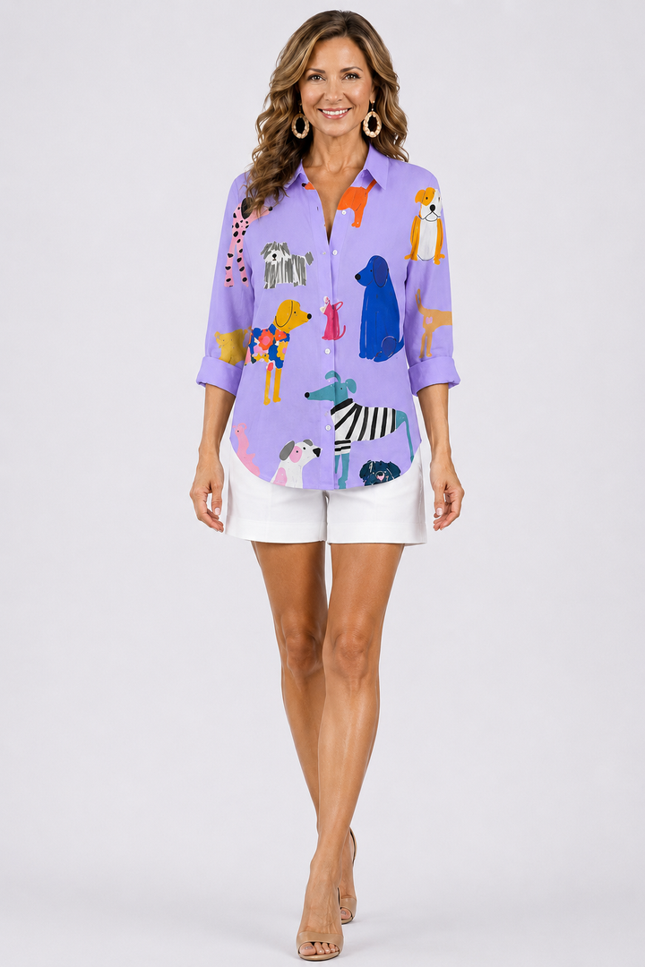 Lorissa™ | Playful Dogs Blouse