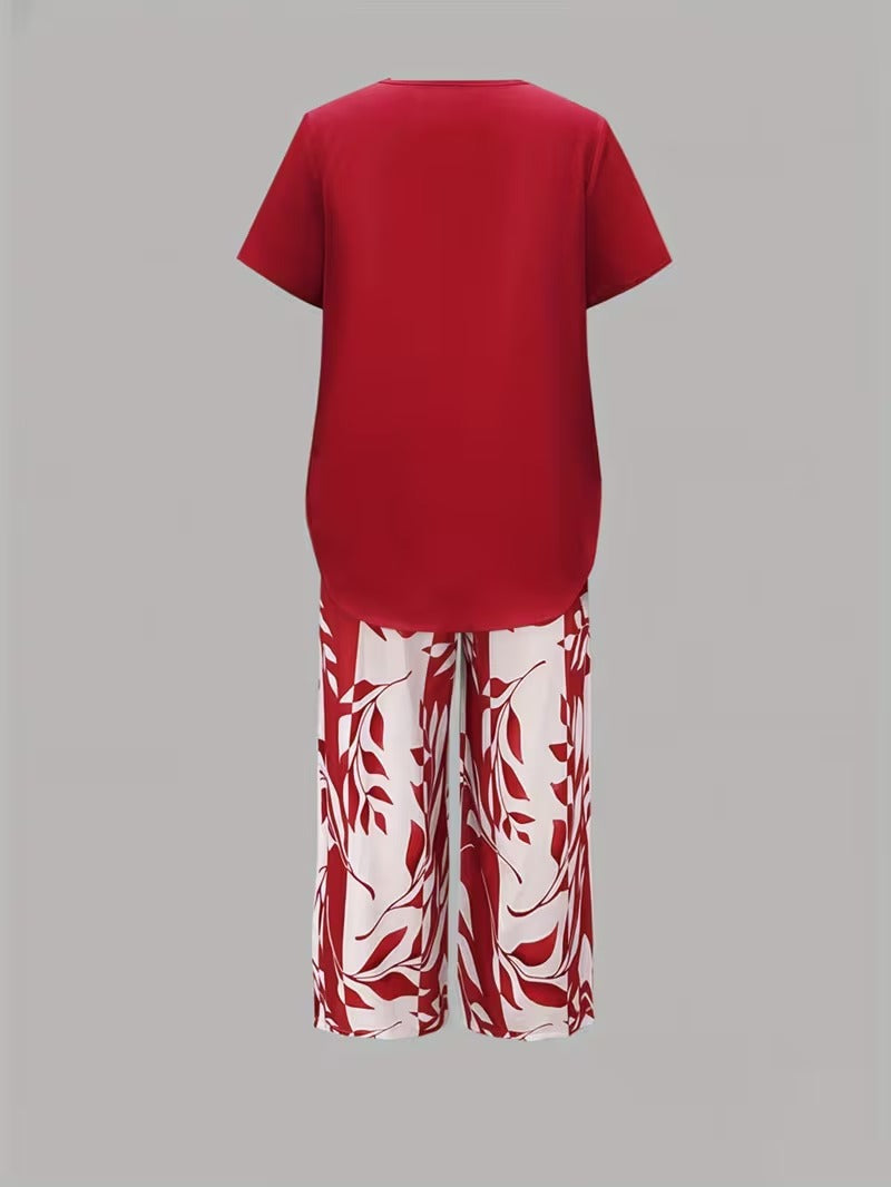 Arvessa™ | Casual Leaf Print Two Piece Set