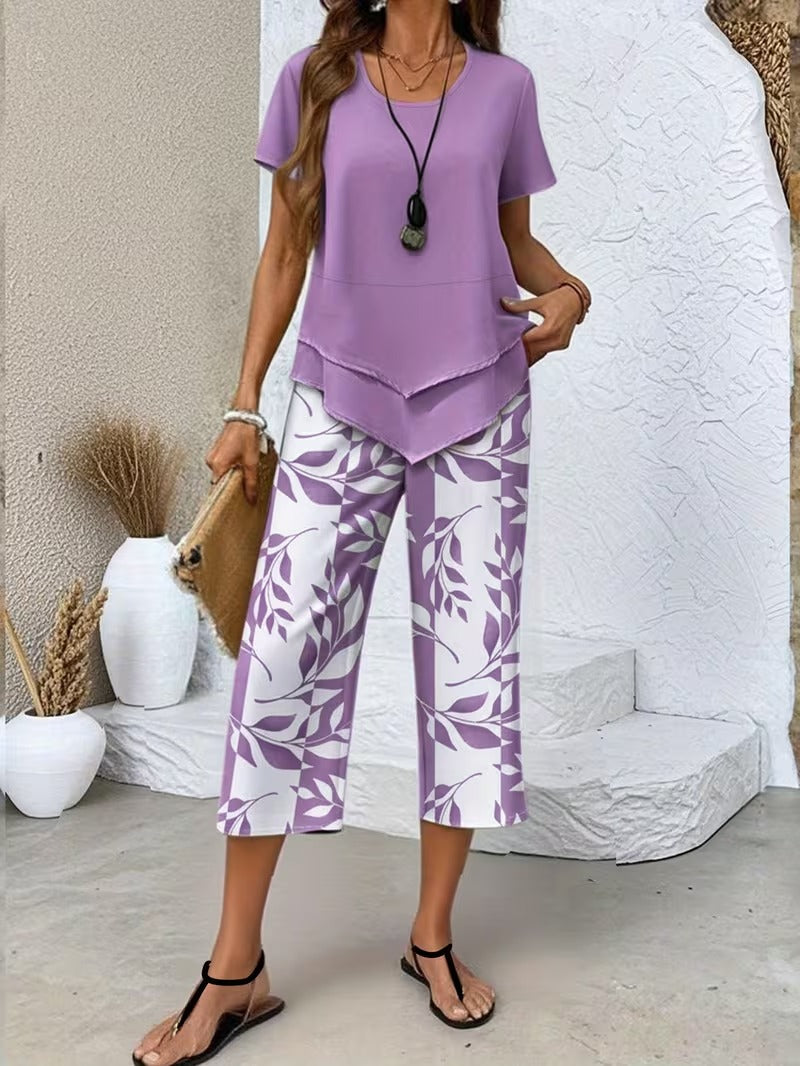 Arvessa™ | Casual Leaf Print Two Piece Set