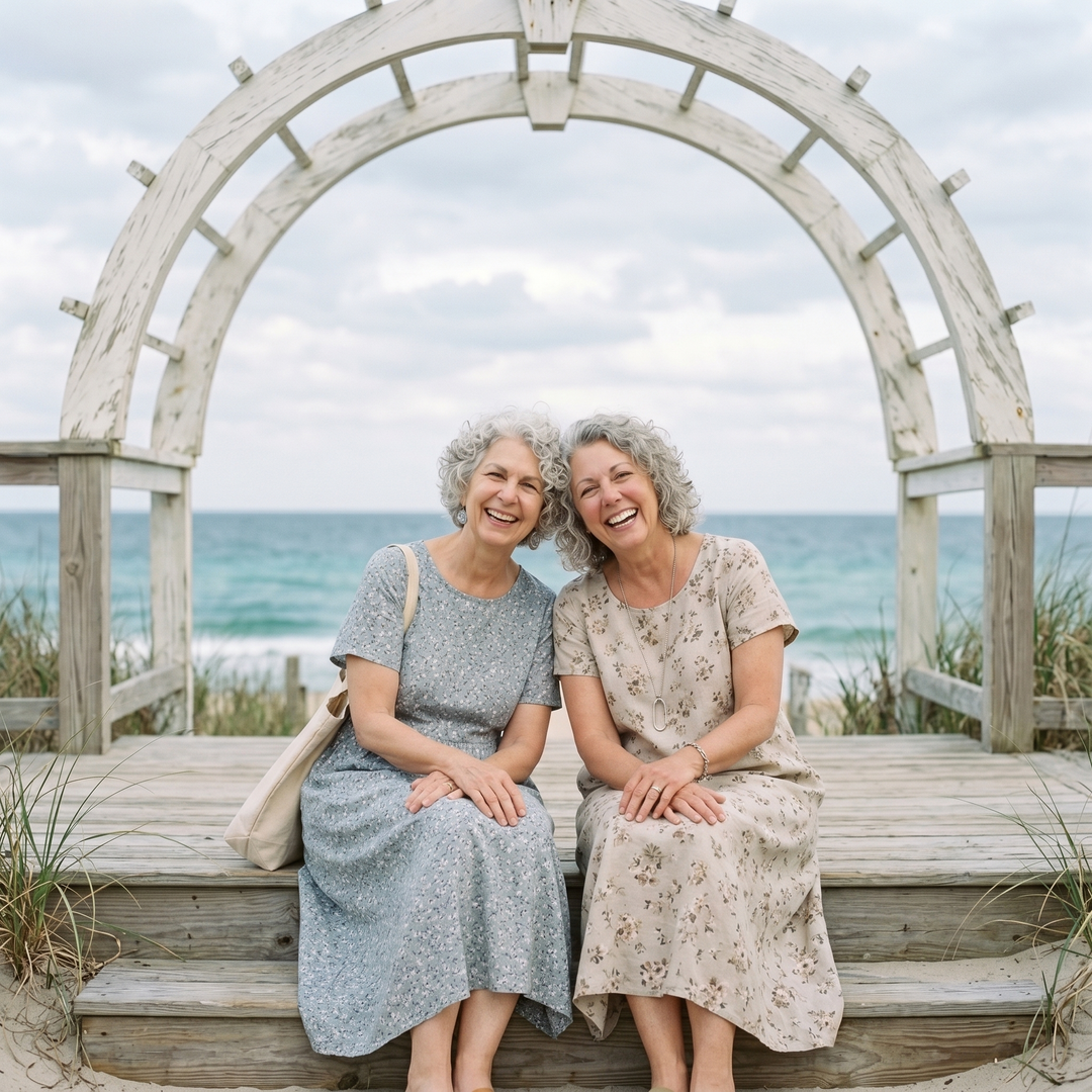 Margot & Lou under the beach arch