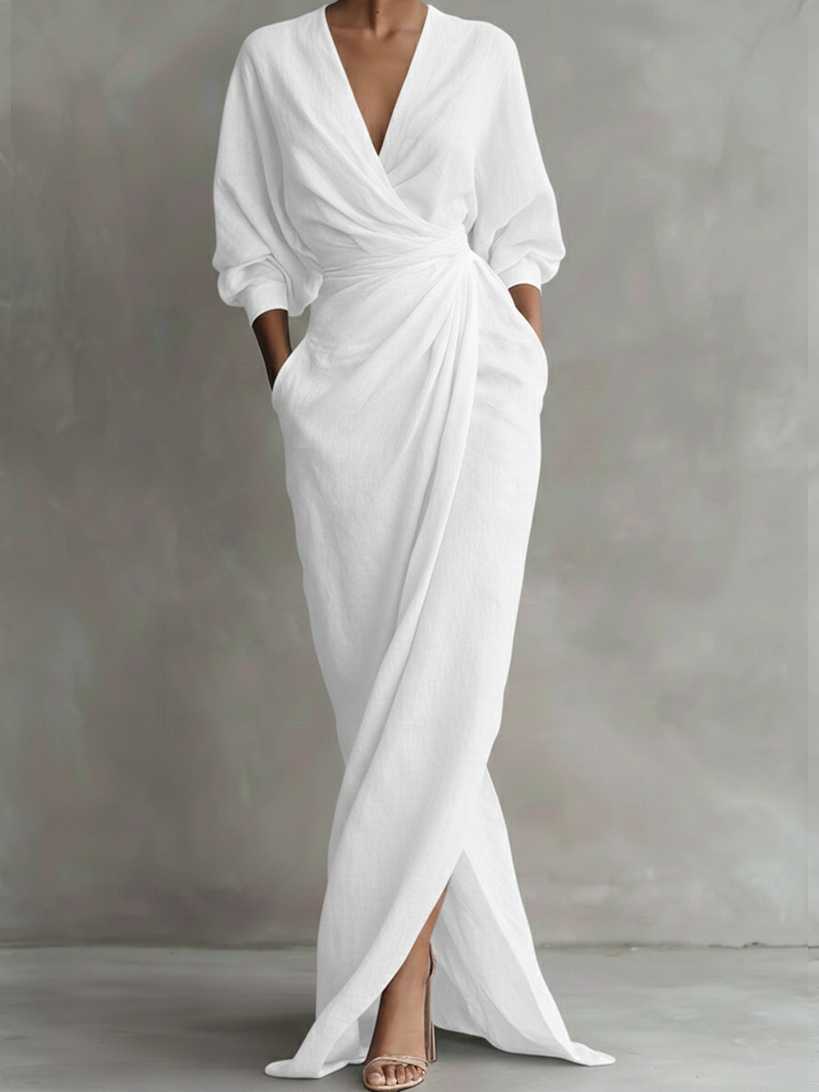 Dessie™ | Elegant V Neck Wrap Maxi Dress