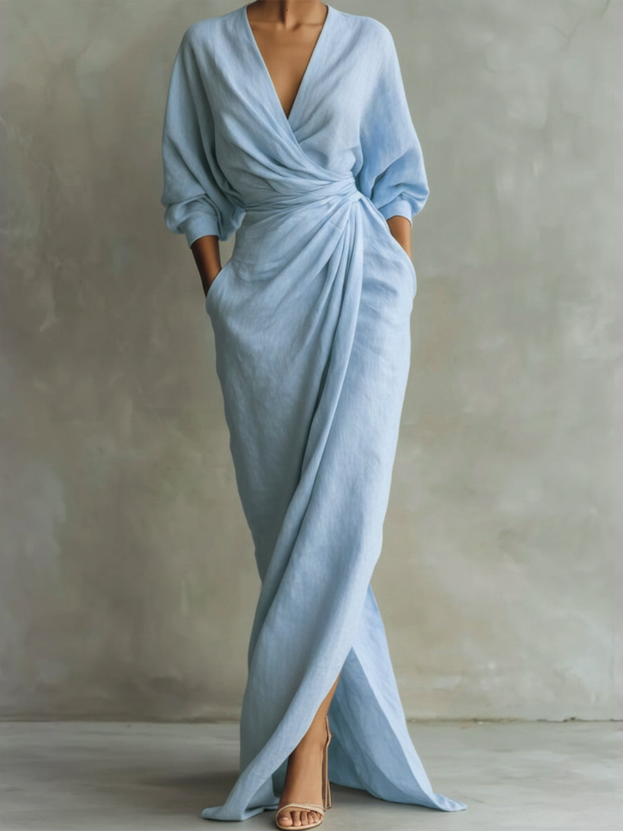 Dessie™ | Elegant V Neck Wrap Maxi Dress