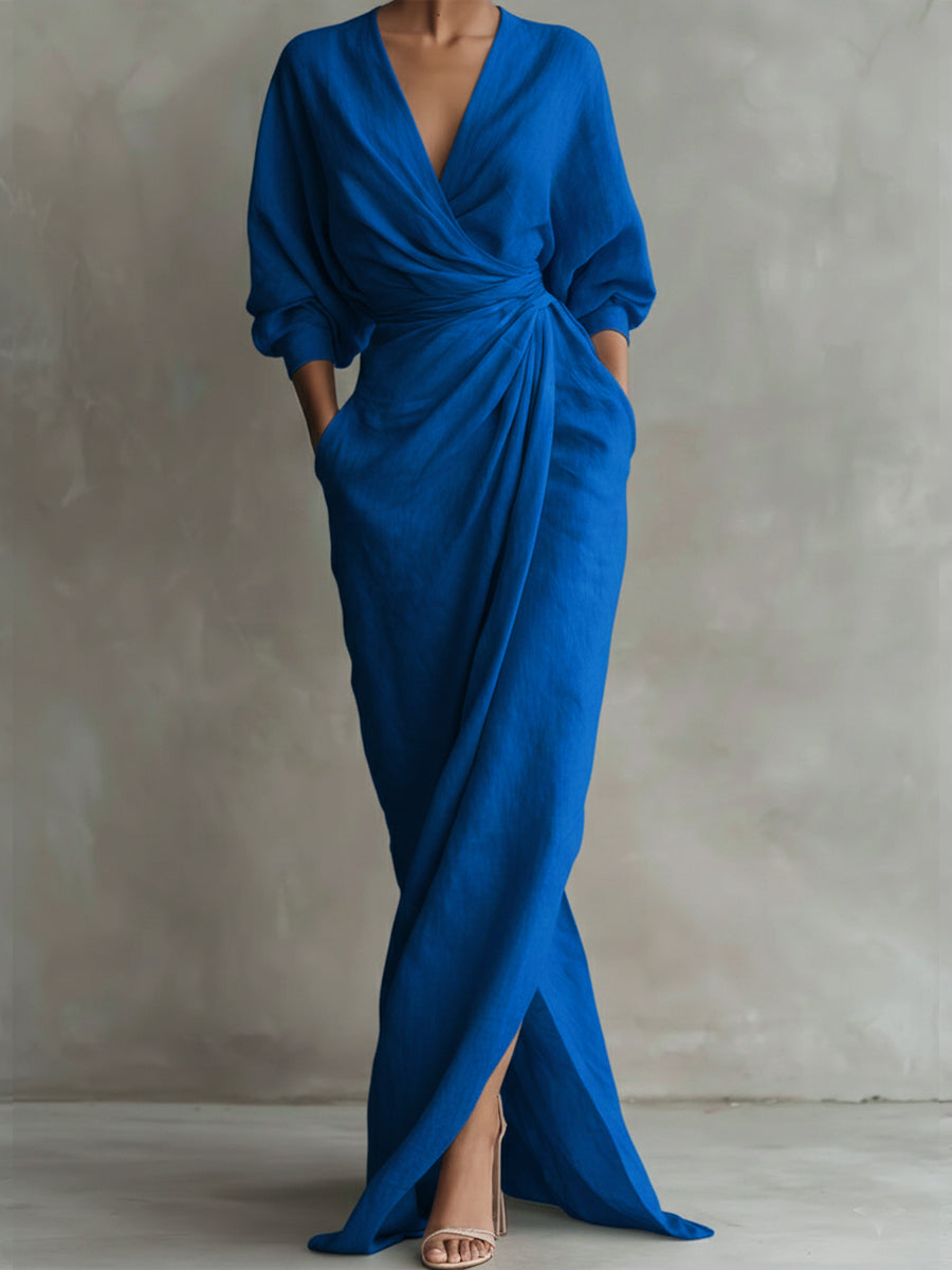 Dessie™ | Elegant V Neck Wrap Maxi Dress