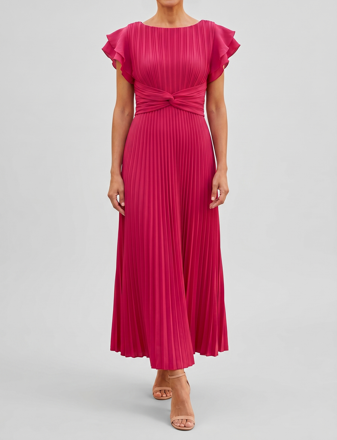 Selena Elegant Floral Dress - 01 pink front